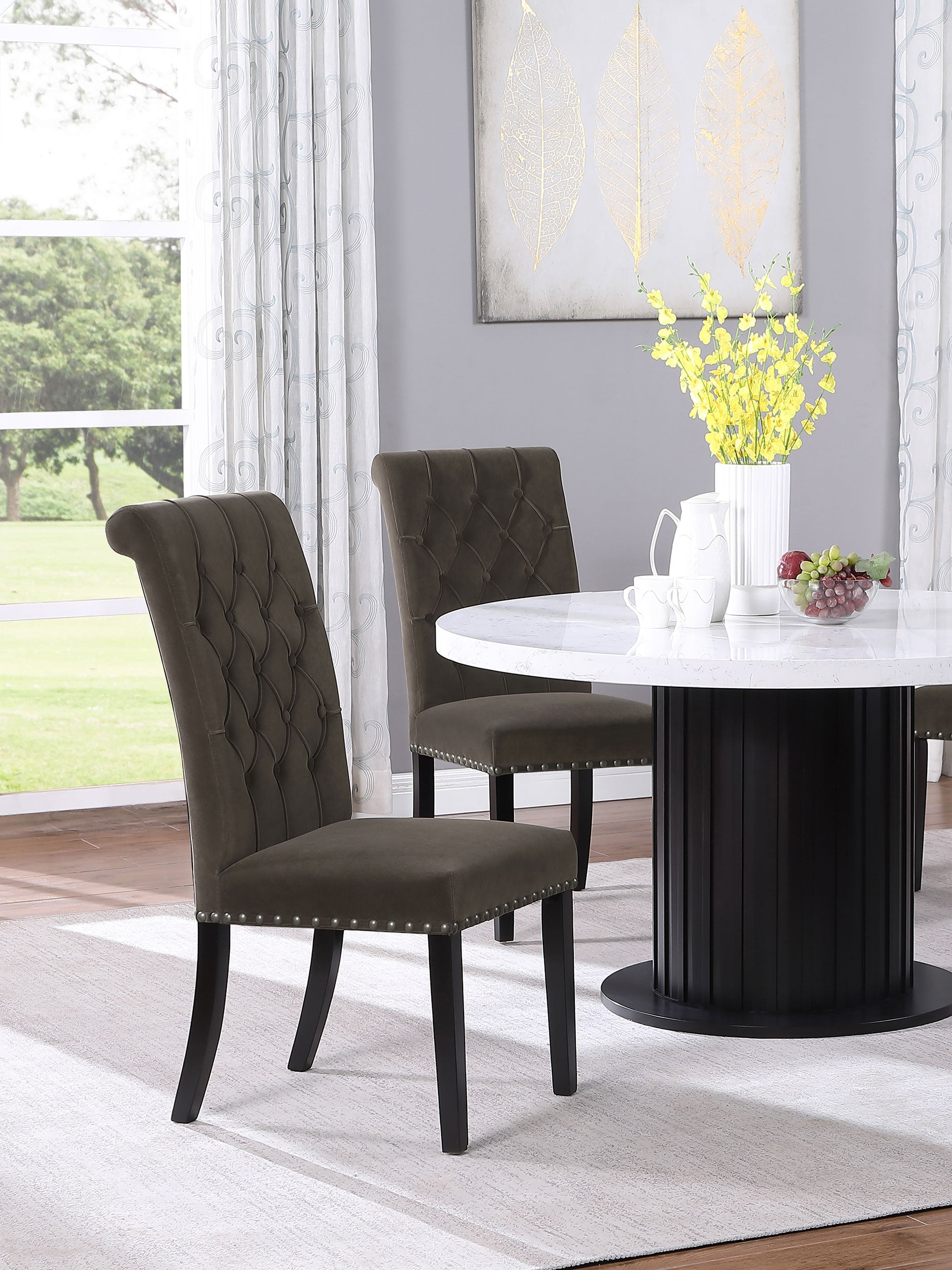 Alana Velvet Upholstered Dining Side Chair Brown (Set of 2) — view 2