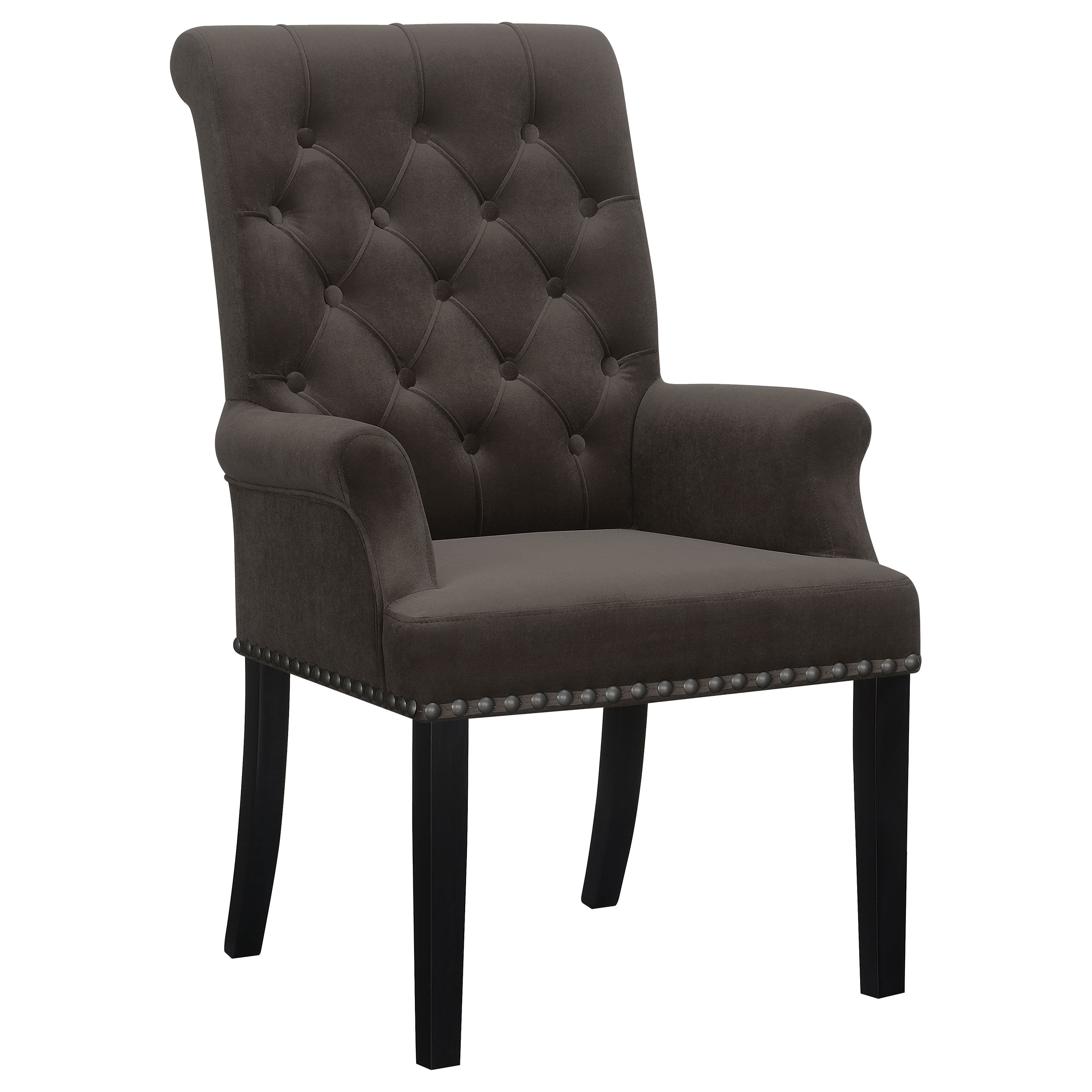 Alana Velvet Upholstered Dining Arm Chair Brown — view 1