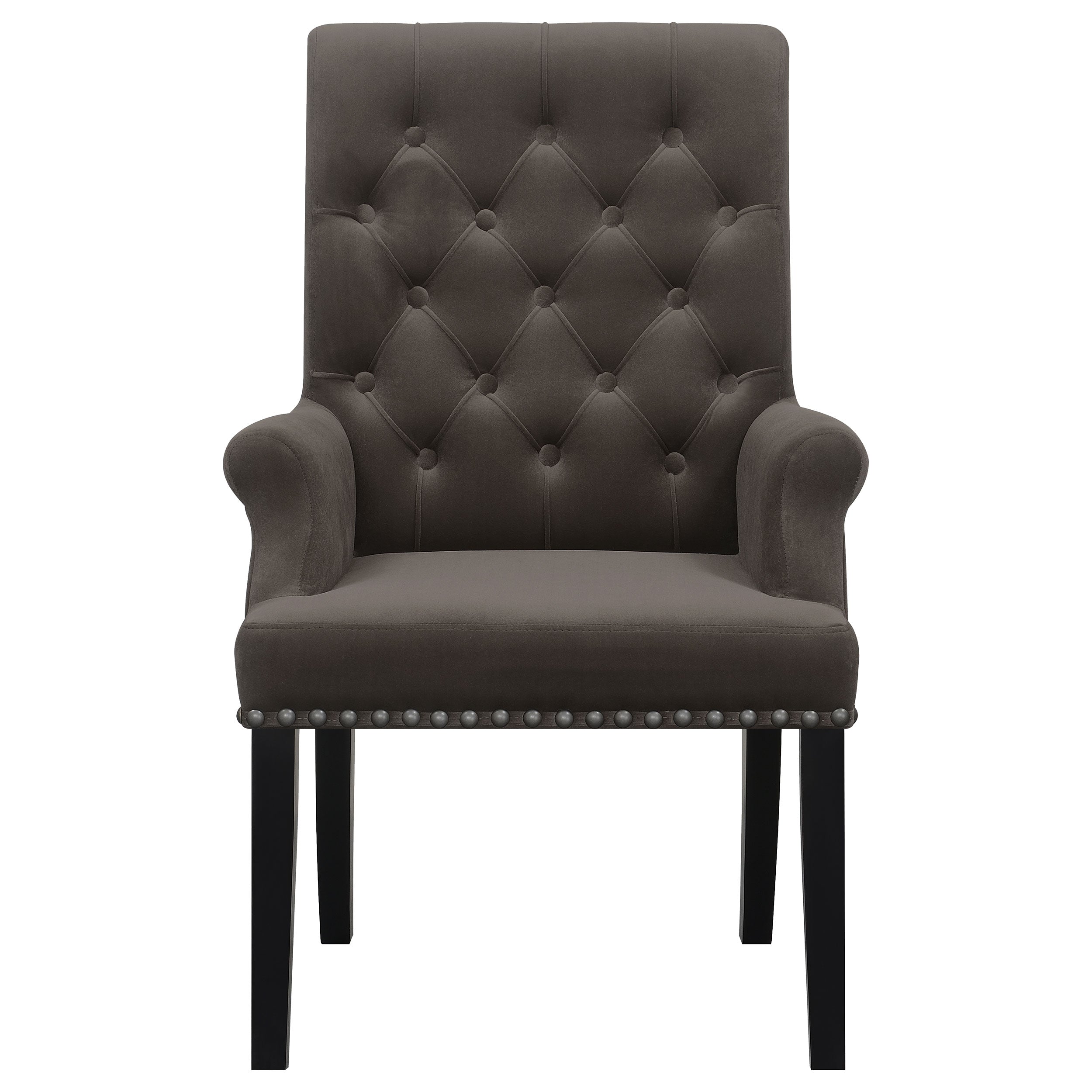 Alana Velvet Upholstered Dining Arm Chair Brown — view 3