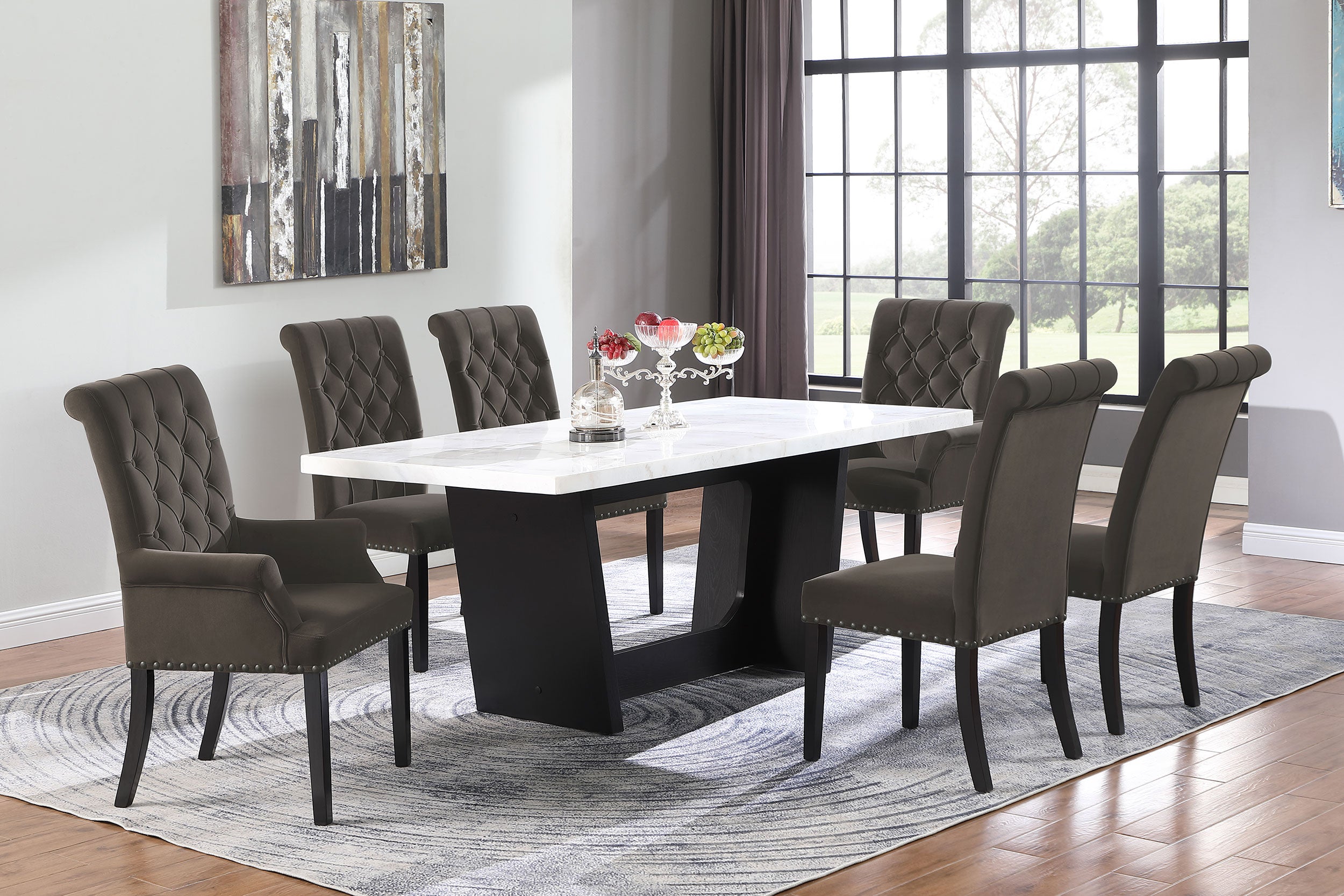Alana Velvet Upholstered Dining Arm Chair Brown — view 13