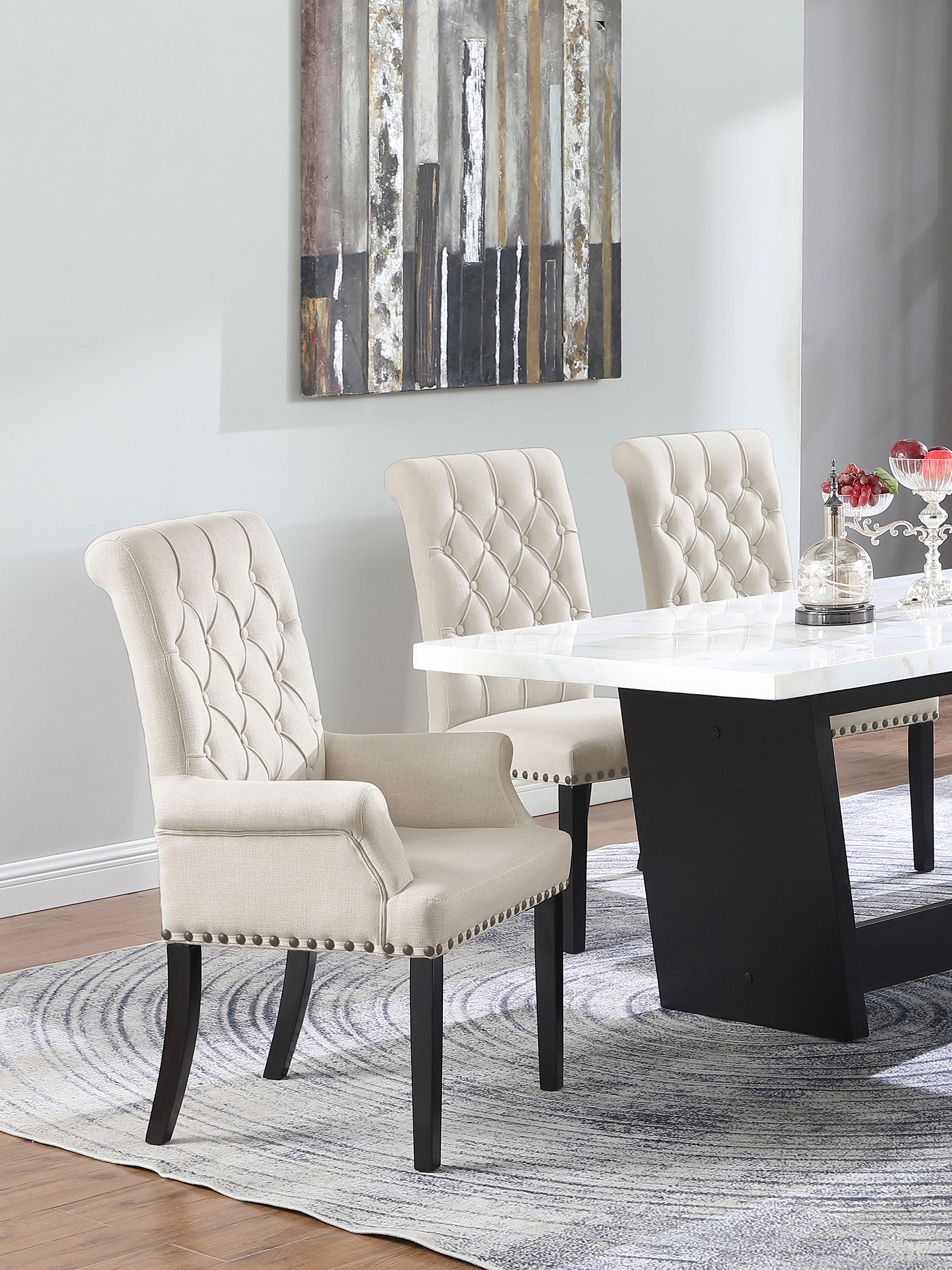 Alana Velvet Upholstered Dining Arm Chair Sand — view 2