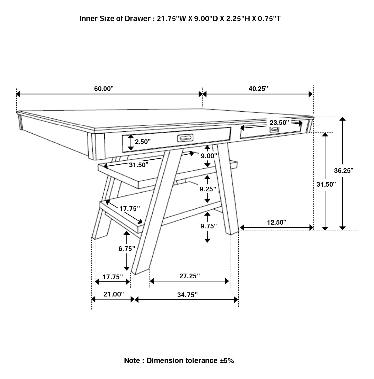Dewey Rectangular 60-inch Counter Height Dining Table Walnut — view 9