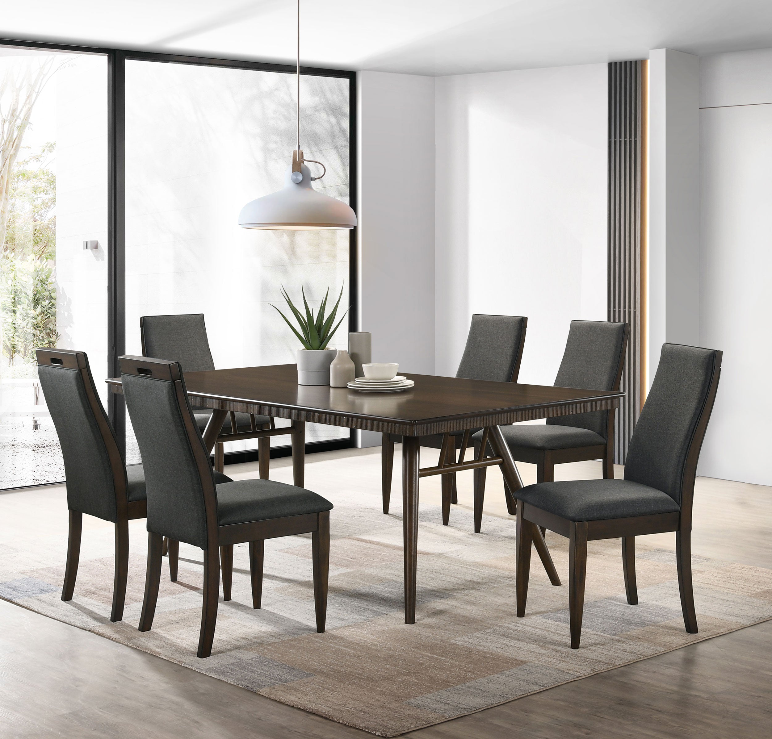 Wes 7-piece Rectangular Dining Table Set Dark Walnut — view 1