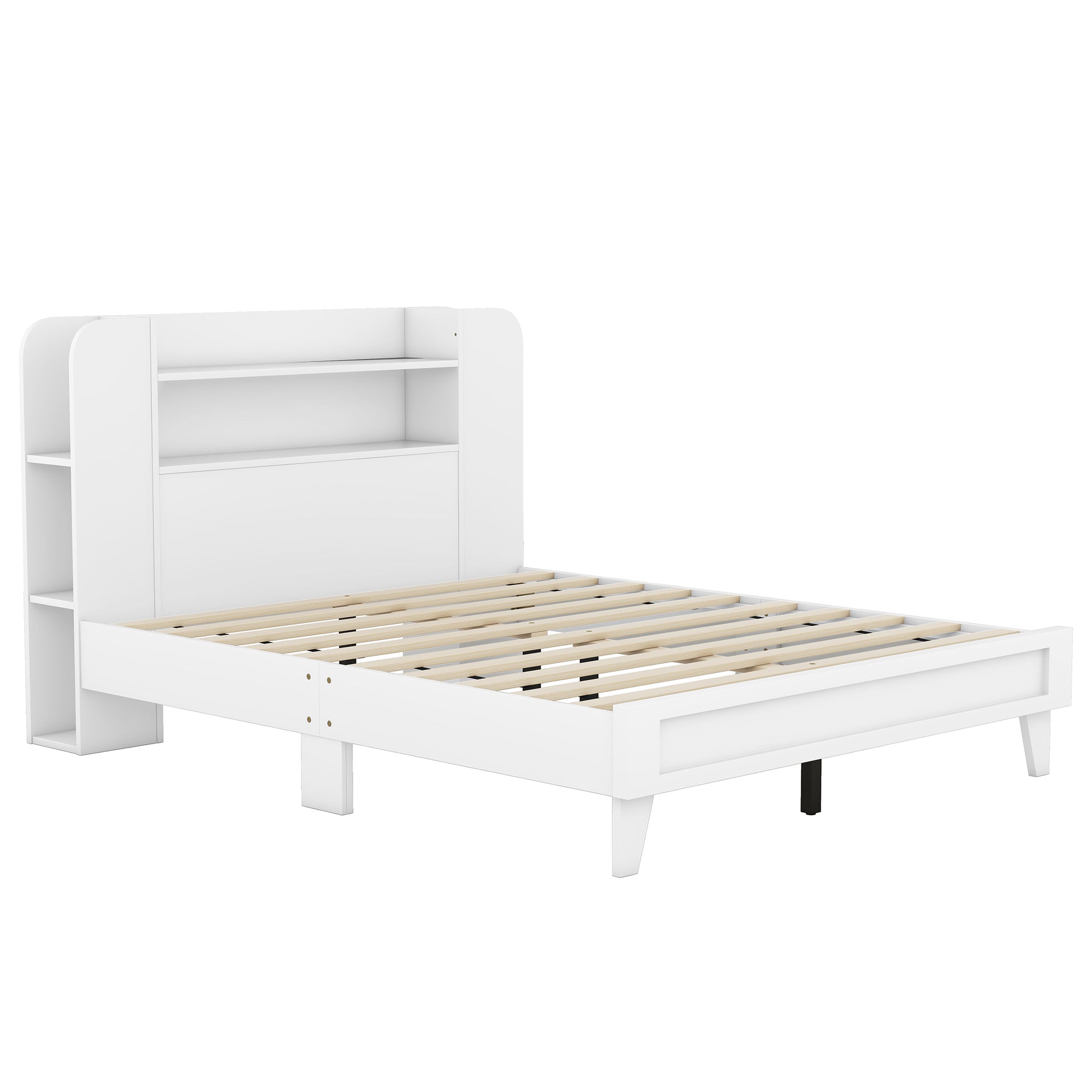 Full Size Platform Bed with Storage Headboard,Multiple Storage Shelves on Both Sides,White - Atlantic Fine Furniture Melbourne FL
