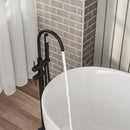 Freestanding Bathtub Faucet Floor Mount Tub Filler With Swivel Gooseneck Spout And Cylinder Handheld