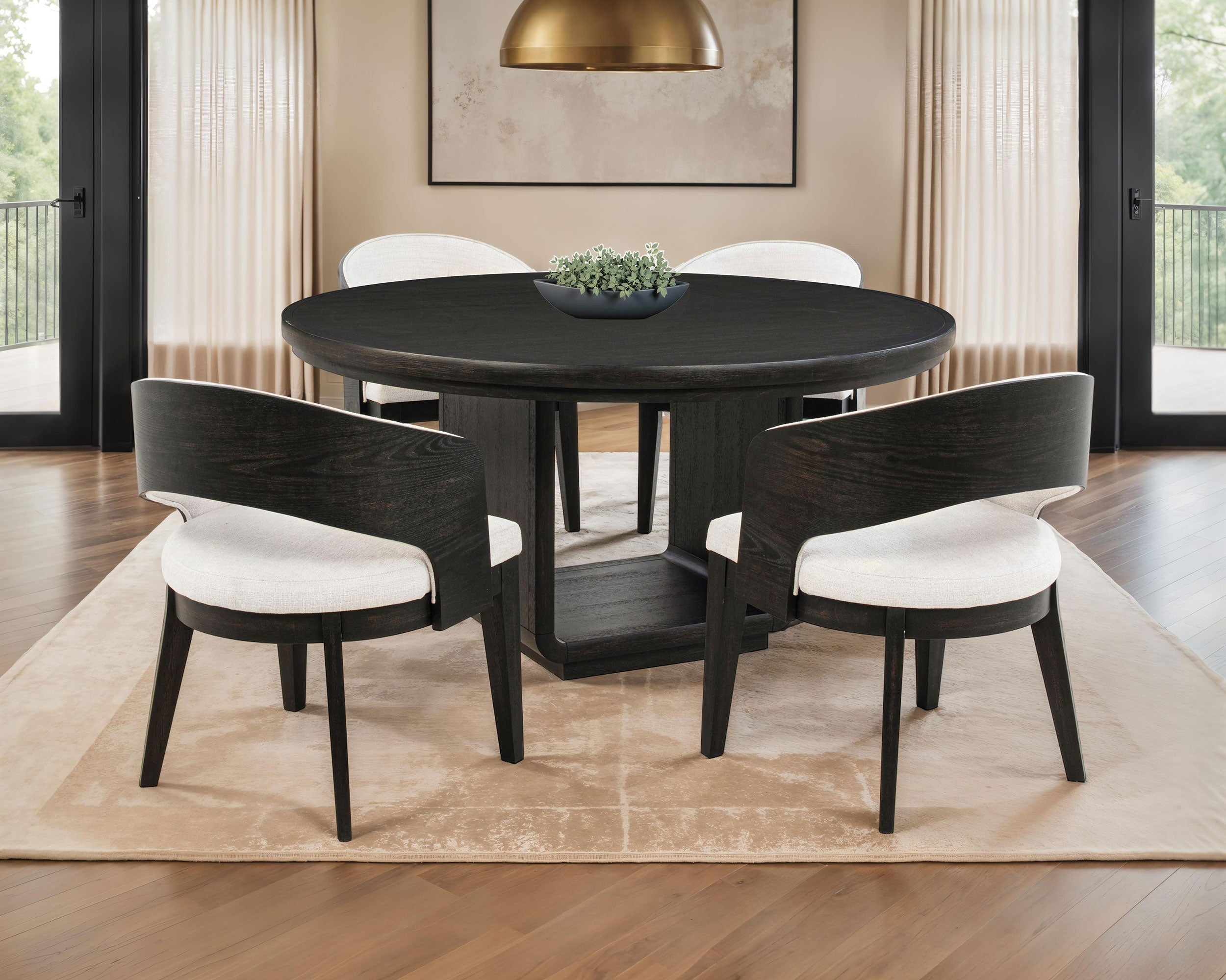 Leandro 5-piece Round Dining Table Set Burnished Black — view 1