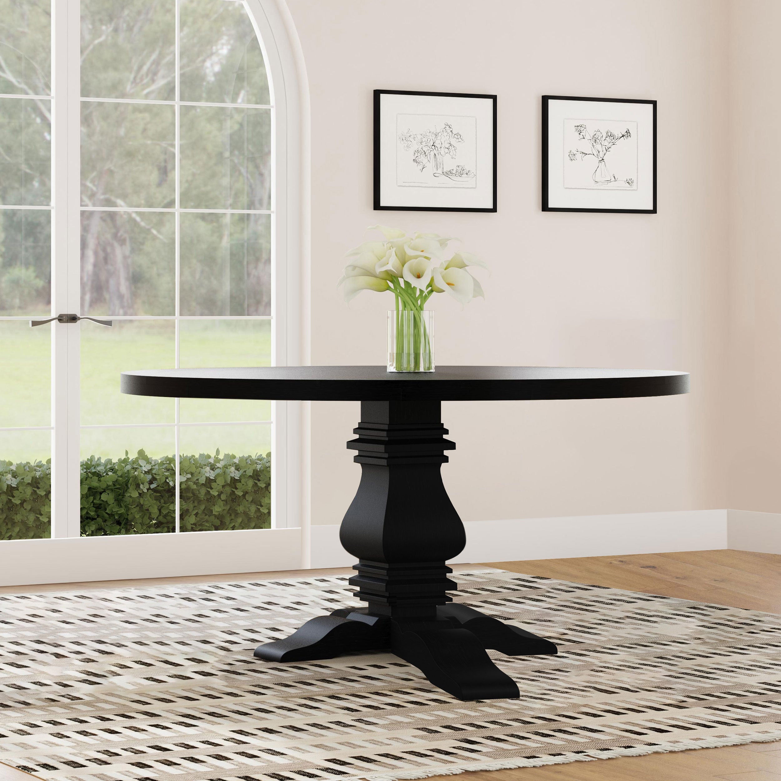 Florence Round 60-inch Pedestal Base Dining Table Black — view 2