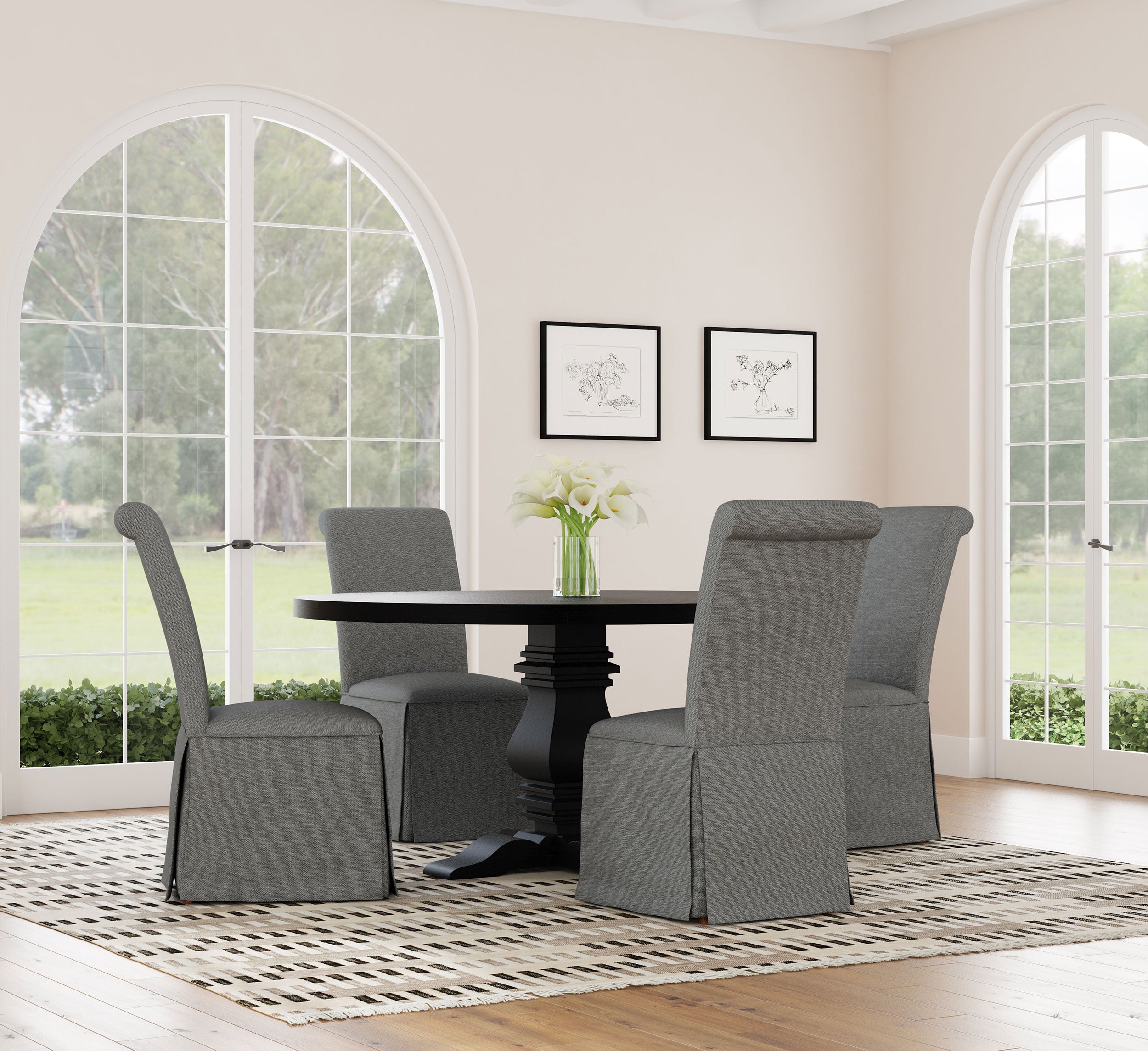 Florence Round 60-inch Pedestal Base Dining Table Black — view 8