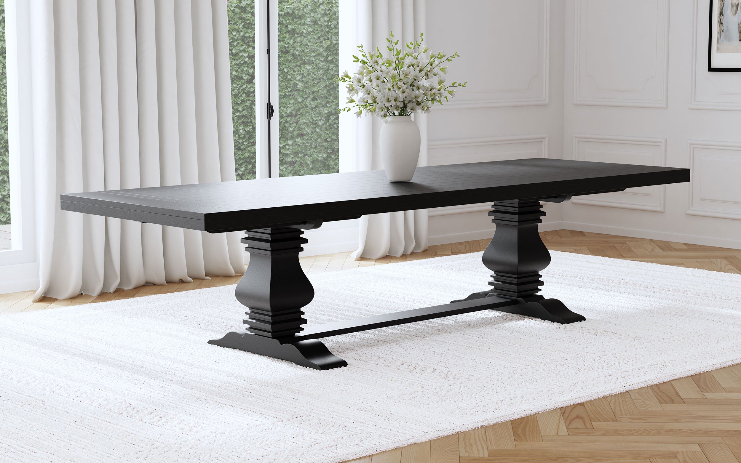 Florence 126-inch Extension Dining Table Distressed Black — view 2