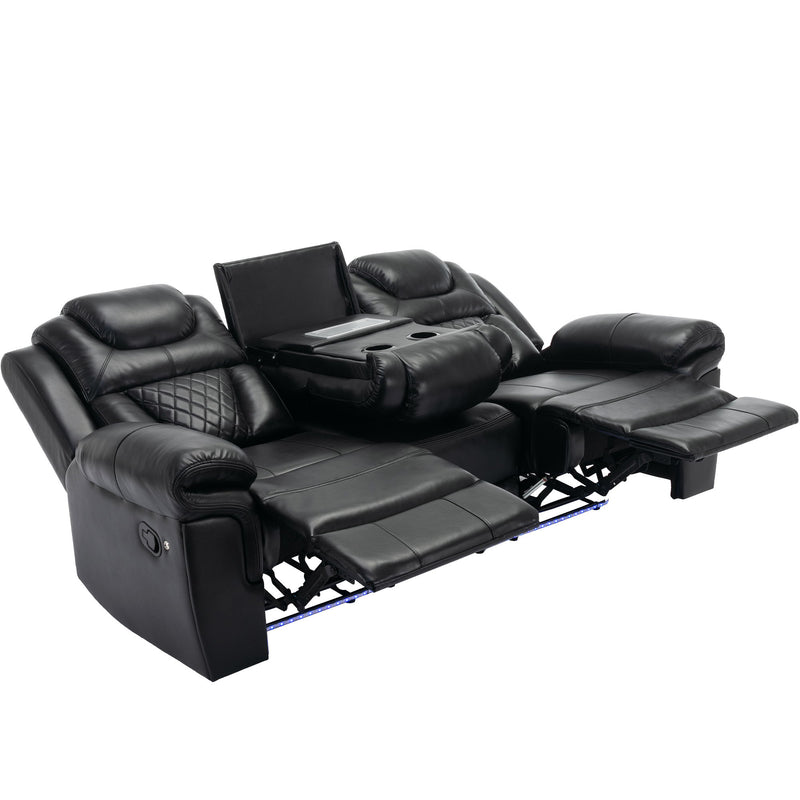 3 Pieces Recliner Sofa Sets Home Theater Seating Manual Recliner Chair With Center Console And Led Light Strip For Living Room