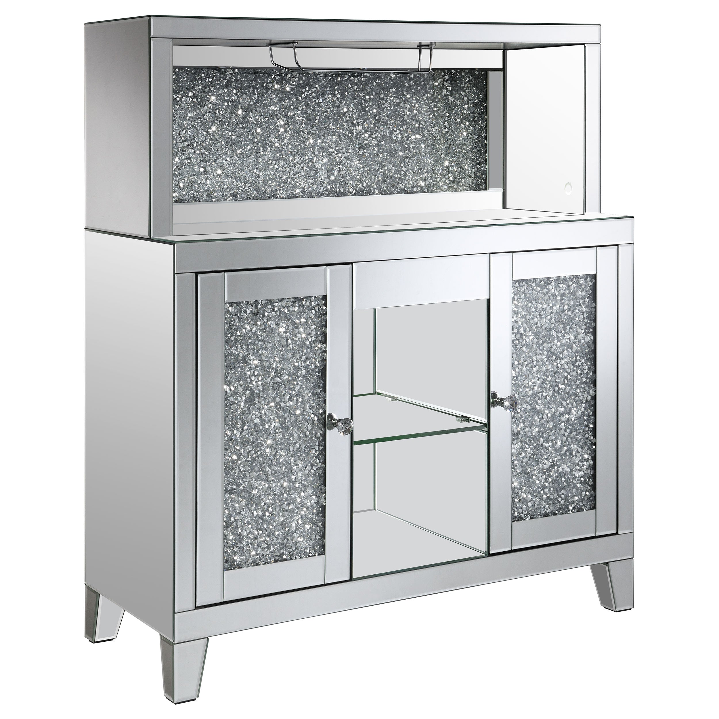 Yvaine 2-door Mirrored Acrylic Home Bar Wine Cabinet Silver — view 3