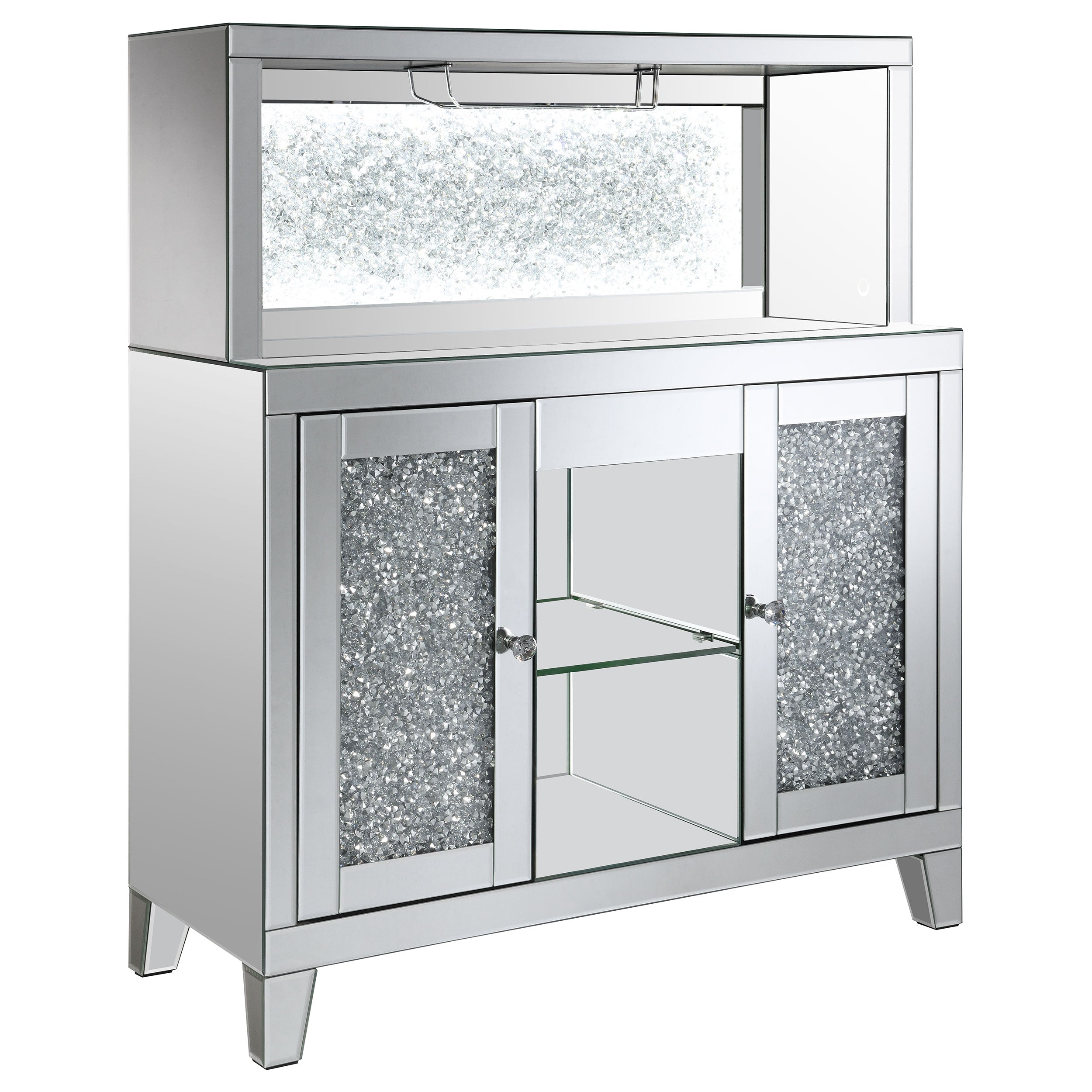 Yvaine 2-door Mirrored Acrylic Home Bar Wine Cabinet Silver — view 1