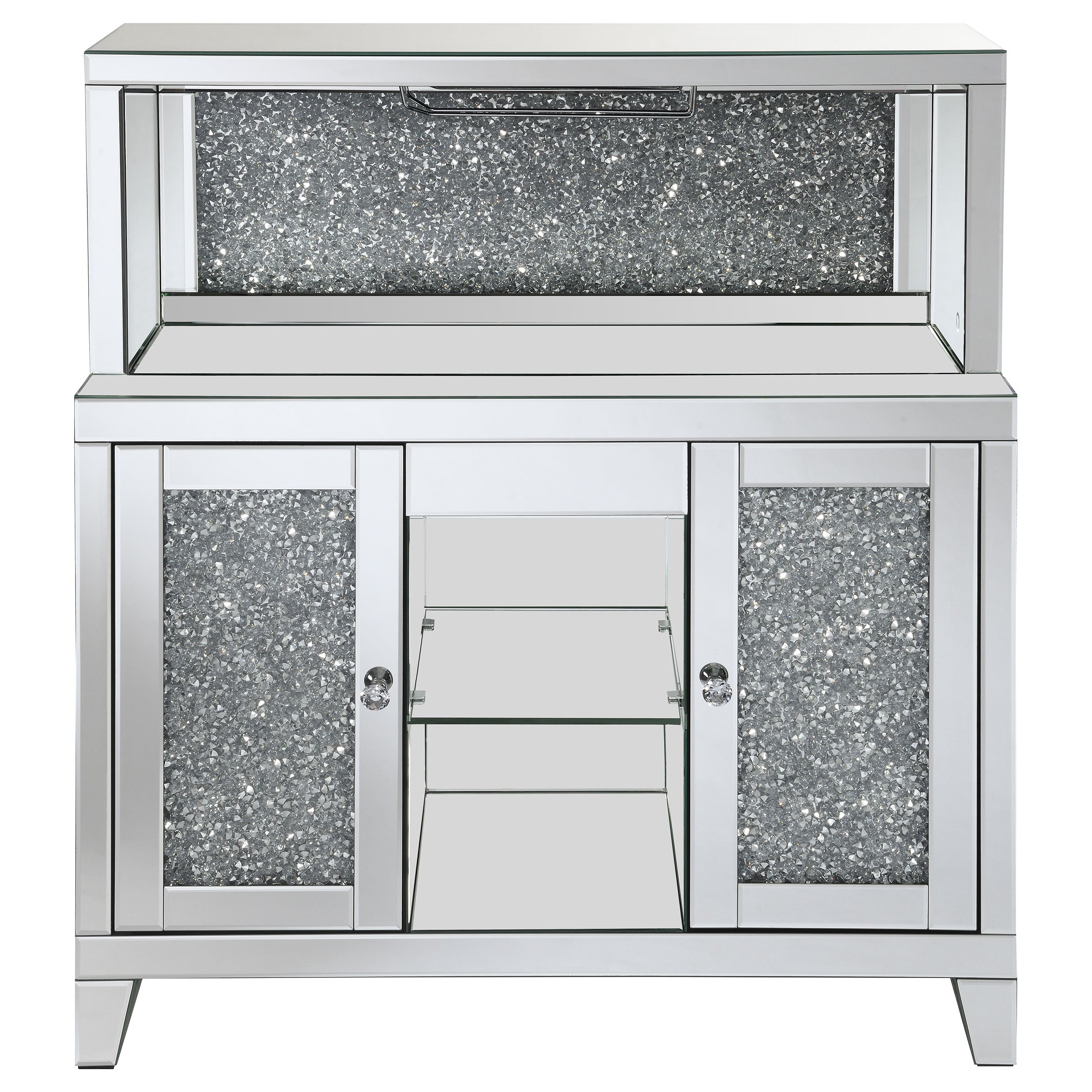Yvaine 2-door Mirrored Acrylic Home Bar Wine Cabinet Silver — view 4