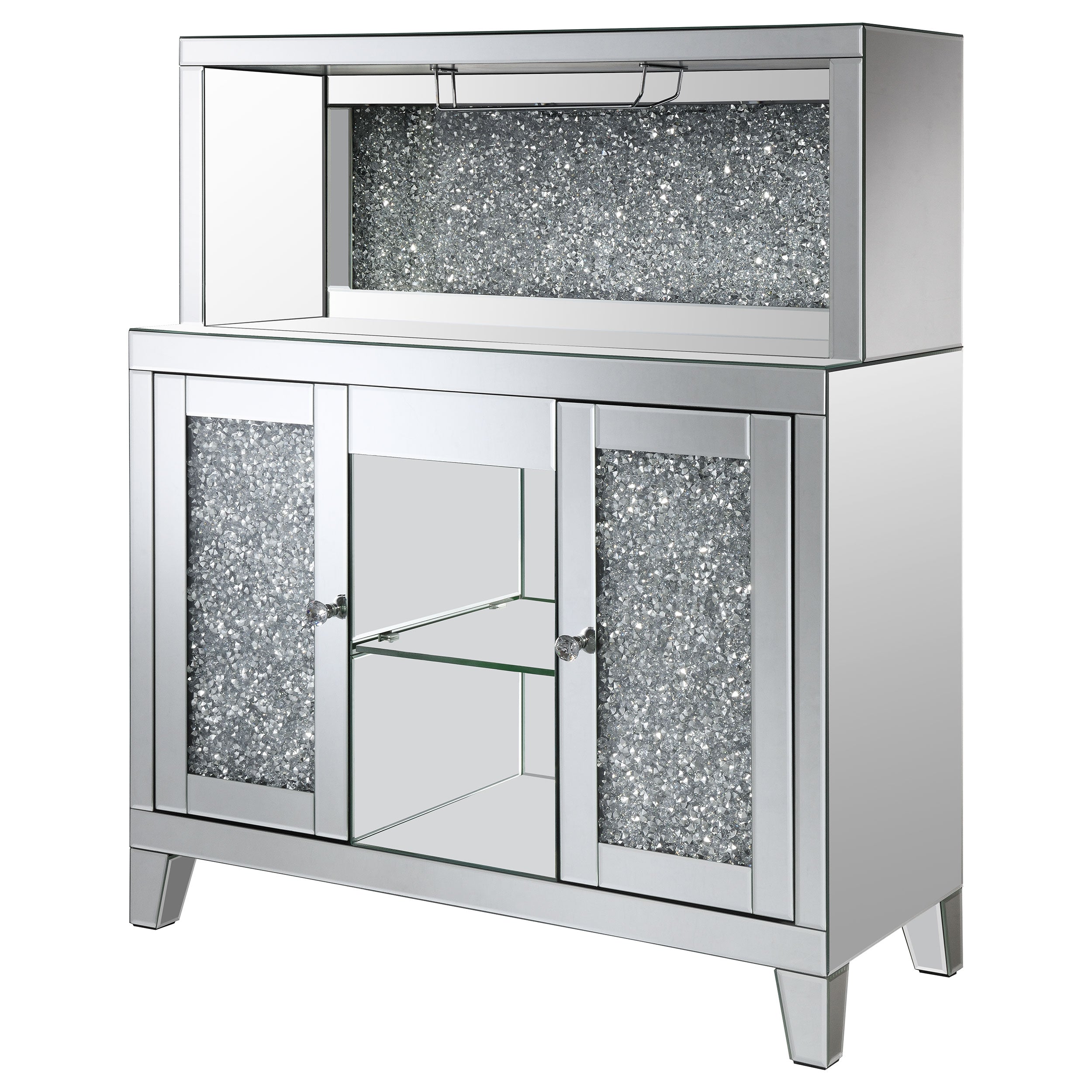 Yvaine 2-door Mirrored Acrylic Home Bar Wine Cabinet Silver — view 5