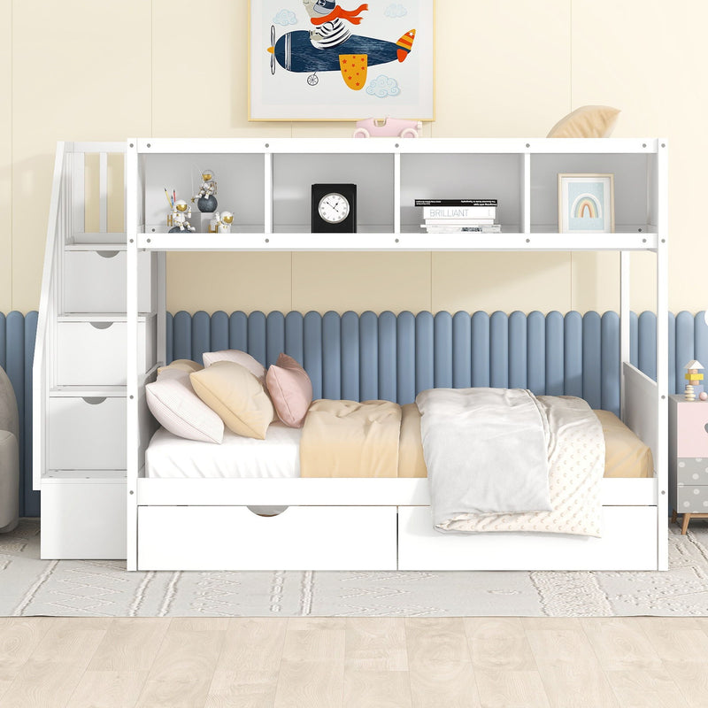 Bunk Bed With Shelfs, Storage Staircase And 2 Drawers