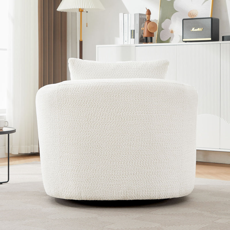 360° Swivel Barrel Sofa Chair With Throw Pillow, Chenille Upholstered Accent Chair