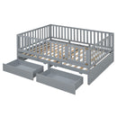 Daybed With Fence Guardrails And 2 Drawers, Split Into Independent Floor Bed & Daybed