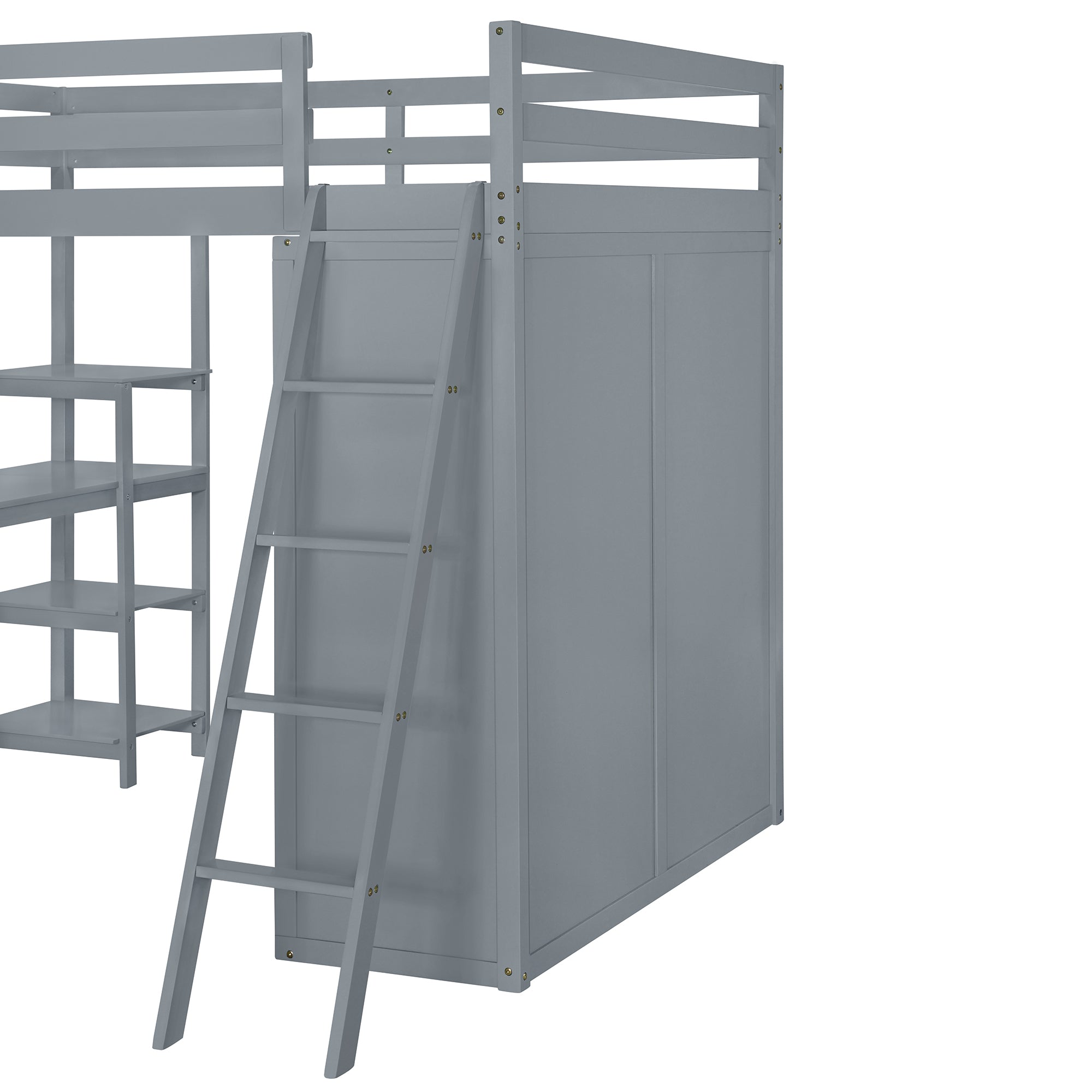 Full Size Loft Bed with Wardrobe and Desk and Shelves, Gray - Atlantic Fine Furniture Melbourne FL