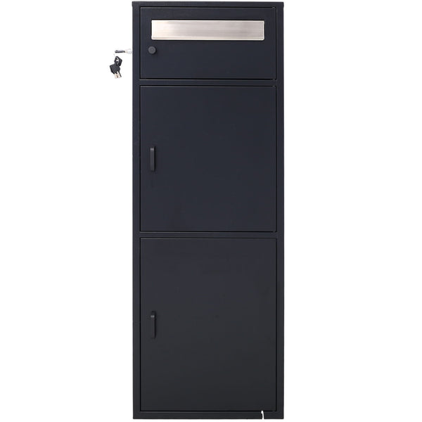 Large Steel Freestanding Floor Parcel Package Drop With Locking Letterbox Drop Mail Box With Multi Compartments - Black