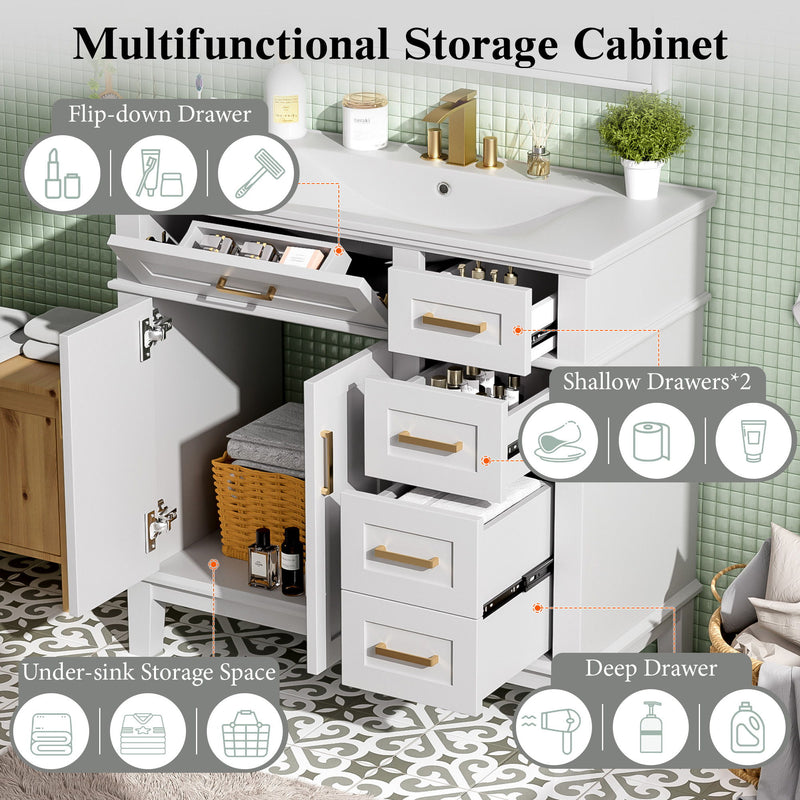 Modern Bathroom Vanity With Ceramic Sink, Soft Close Storage Cabinet