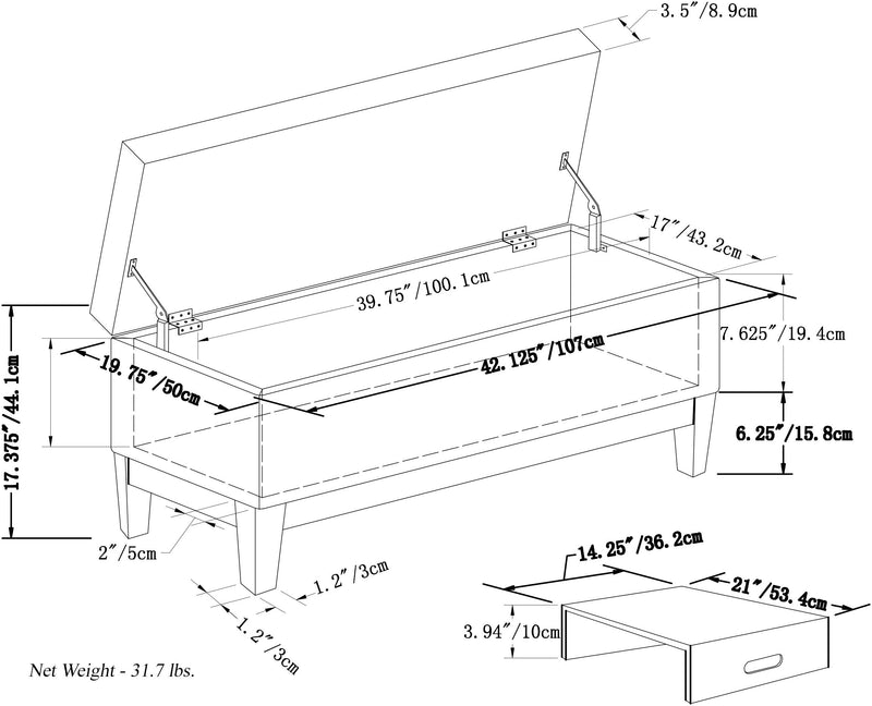 Oregon - Contemporary Storage Ottoman Bench With Tray