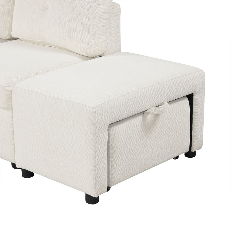 Sectional Sofa L-Shaped Sofa Couch Pull-Out Sofa Bed With A Movable Ottoman, Two USB Ports And Two Cup Holders For Living Room