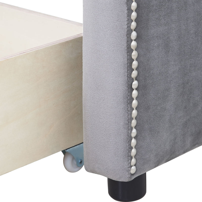 Upholstered Daybed With Drawers, Slat Support