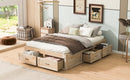 Full Size Platform Bed with 6 Storage Drawers,Antique Natural