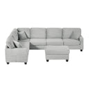 Upholstered U-Shaped Sectional Sofa With Movable Ottoman And Side Storage Pockets