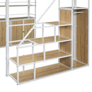 Full Size Loft Bed With Storage Staircase, Wardrobe, Shelves, And Lockers Natural Mdf Details - White / Natural