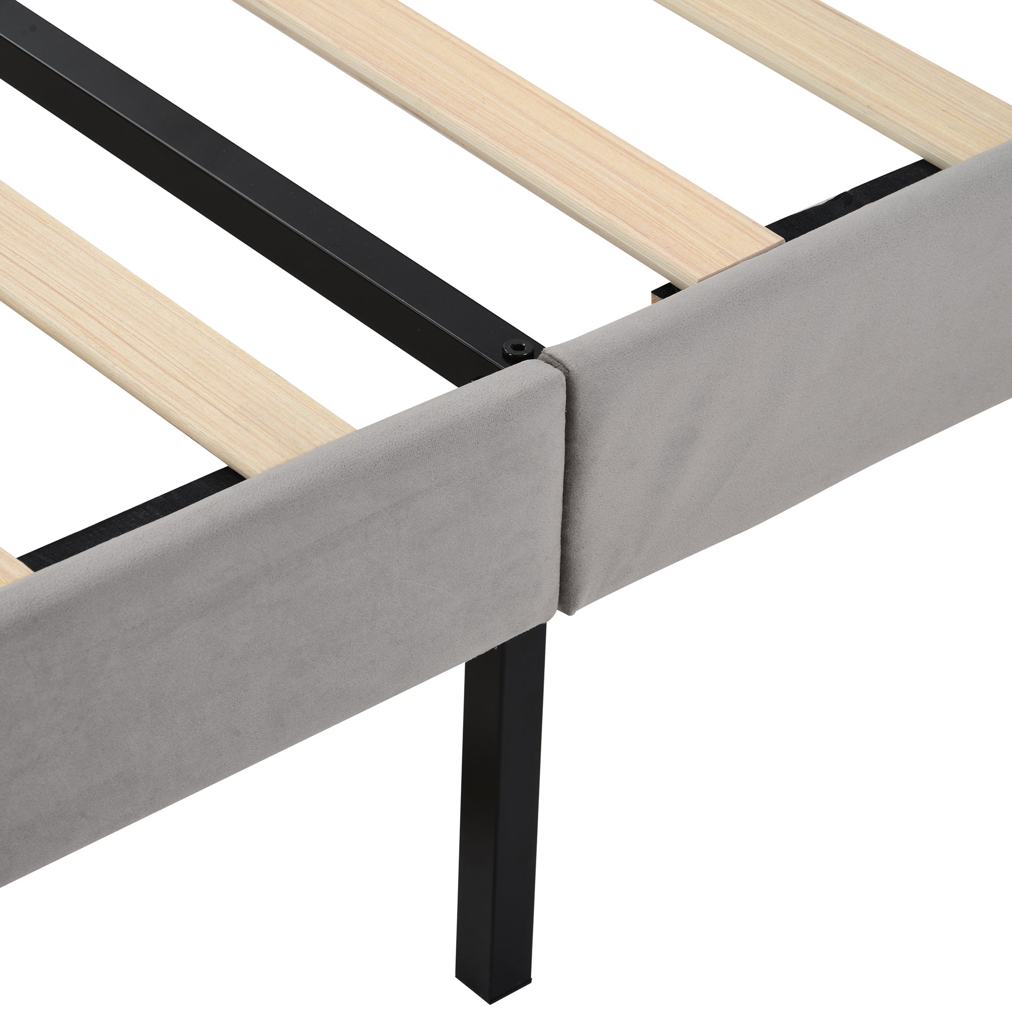 Queen Size Storage Bed Velvet Upholstered Platform Bed with a Big Drawer - Gray - Atlantic Fine Furniture Melbourne FL
