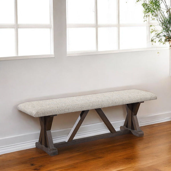 Pascaline - Bench - Gray Fabric, Rustic Brown & Oak