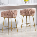 Counter Height Bar Stools Kitchen Island Counter Bar Stool With Hand - Wave Back, Golden Chromed Base And Footrest (Set of 2) - Pink