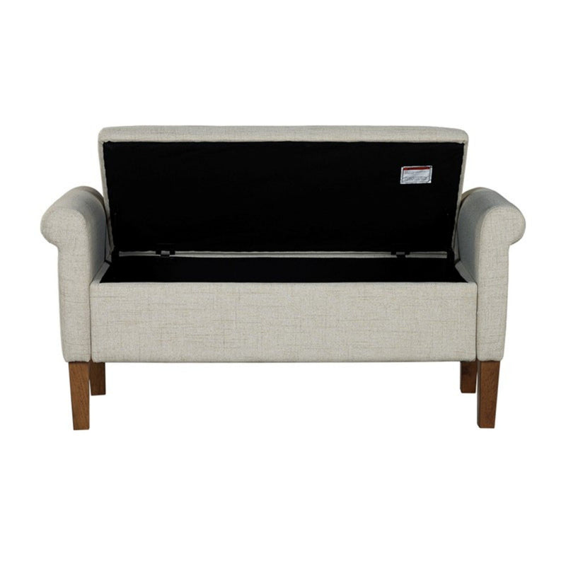 Upholstered Storage Bench With Rolled Armrests
