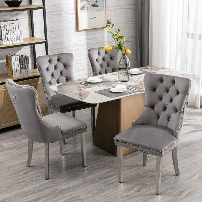 Nikki - Modern, High-End Tufted Solid Wood Contemporary Velvet Upholstered Dining Chair With Chrome Stainless Steel Plating Legs, Nailhead Trim (Set of 2)