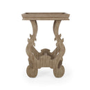 French Country Style Accent Table With Ornate Stretcher Base - Natural