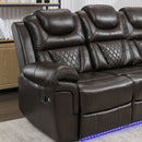 Home Theater Seating Manual Recliner Chair With Center Console And Led Light Strip For Living Room