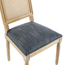 French Country Dining Chair With Rectangular Cane Backrest And Smooth Upholstered Seating