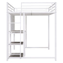 Metal Loft Bed With Desk, 3 Shelves And Ladder