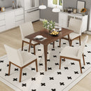 5 Piece Dining Set With 4 Upholstered Chairs - Light Beige / Walnut
