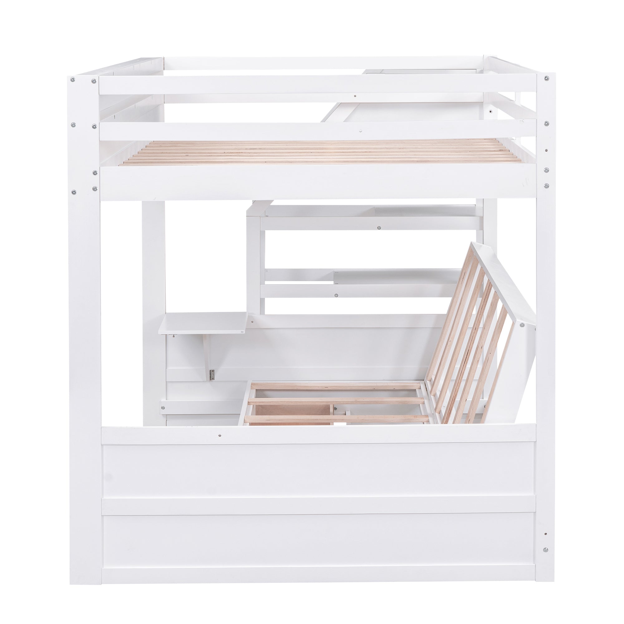 Wood Full Size Convertible Bunk Bed with Storage Staircase, Bedside Table, and 3 Drawers, White - Atlantic Fine Furniture Melbourne FL