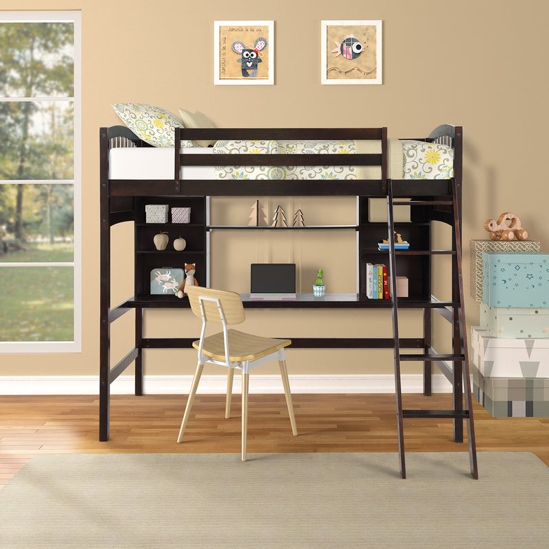 Twin size Loft Bed with Storage Shelves, Desk and Ladder, Espresso(OLD SKU :LP000140PAA)