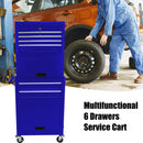 6 Drawer Lockable Tool Cabinet On Wheels, Steel Rolling Tool Chest With Detachable Toolbox
