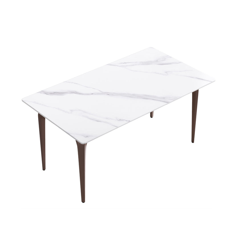 63" Modern Artificial Stone Straight Edge Metal Leg Dining Table, 6 People - White