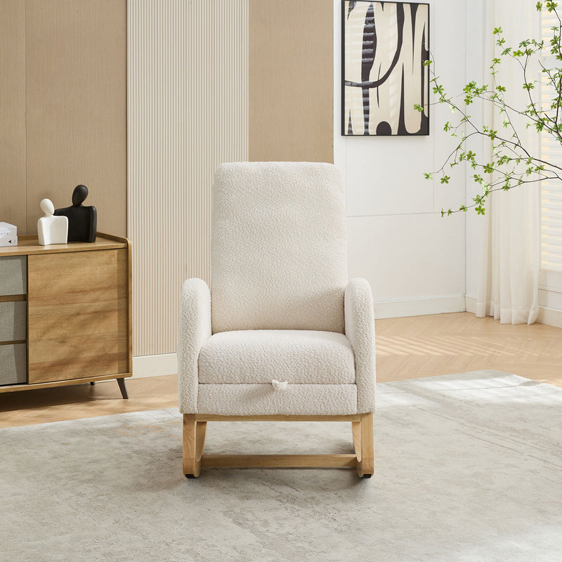 High Back Glider Rocking Chair With Retractable Footrest And Rubber Wood Legs
