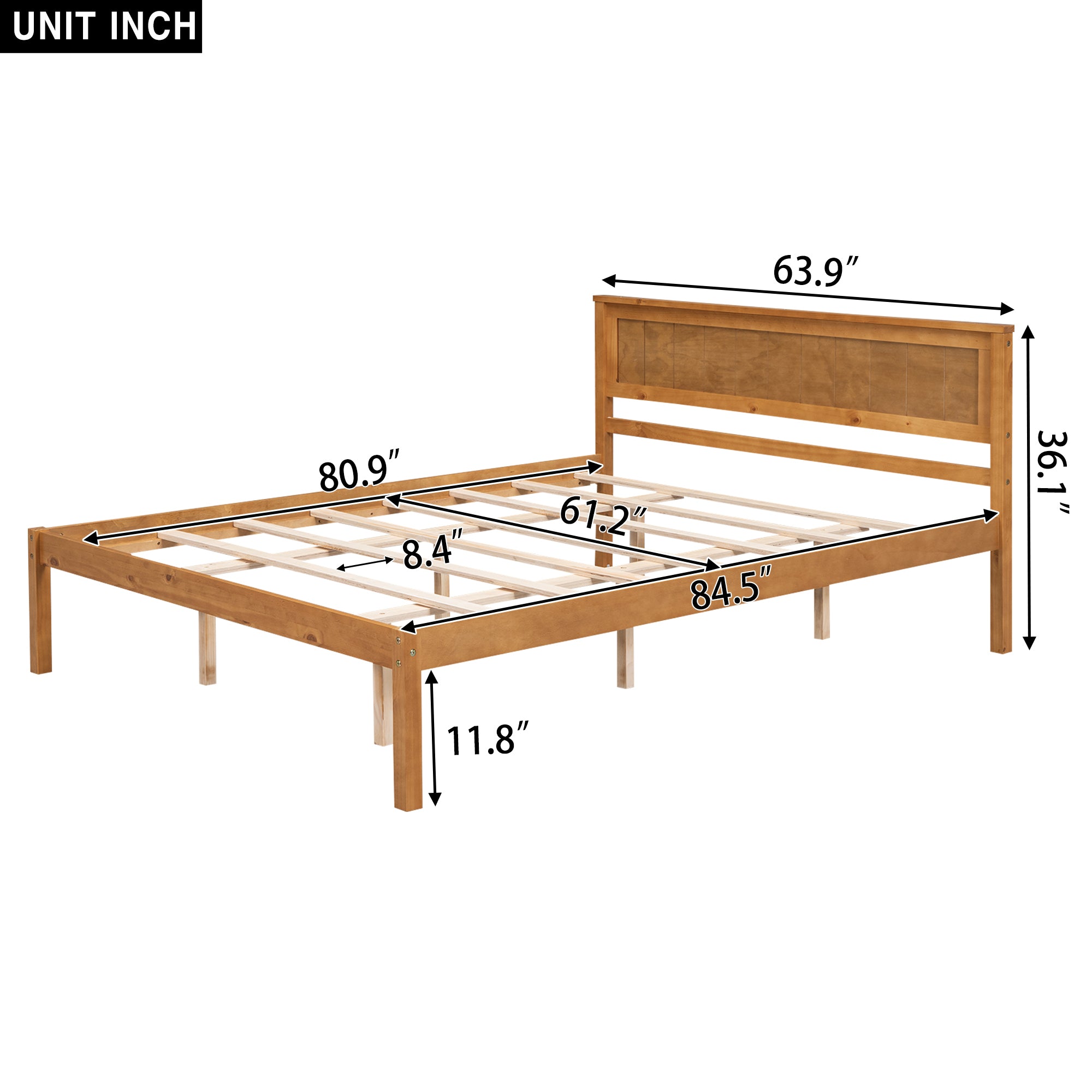 Platform Bed Frame with Headboard, Wood Slat Support, No Box Spring Needed, Queen, Oak - Atlantic Fine Furniture Melbourne FL