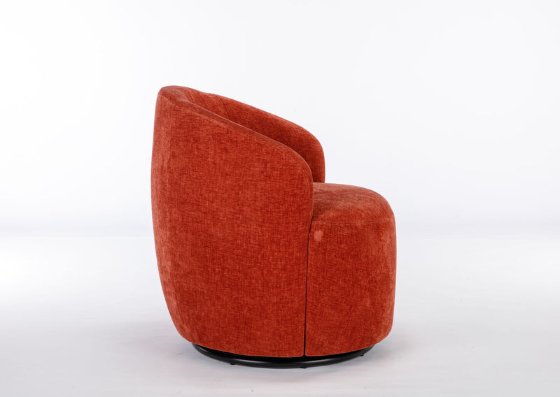 Chenille Fabric Swivel Accent Armchair Barrel Chair With Powder Coating Metal Ring