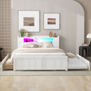 Storage Platform Bed With LED Lights, 2 Drawers And Trundle
