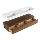 Contemporary Wall Mounted Bathroom Vanity With Dual Resin Sink And Soft Close Drawer