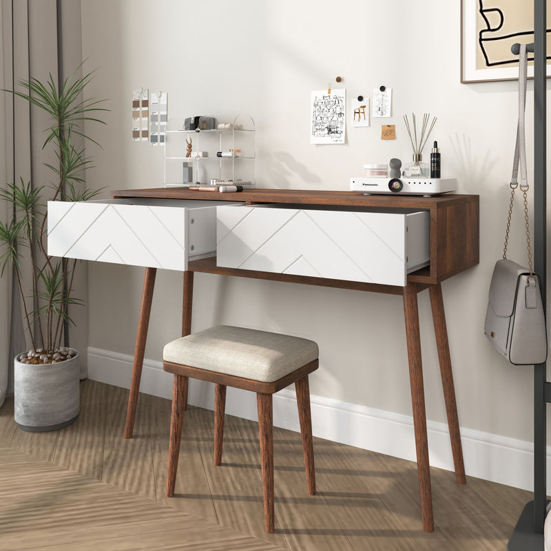 Rustic Entryway Console Table With Carved Panel Drawers And Wood Legs - Natural